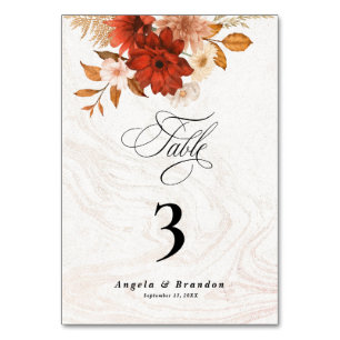 Rustic Burnt Orange Terracotta Elegant Wedding Table Number