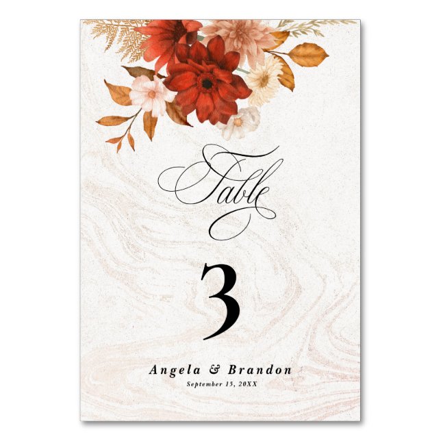 Rustic Burnt Orange Terracotta Elegant Wedding Table Number (Front)