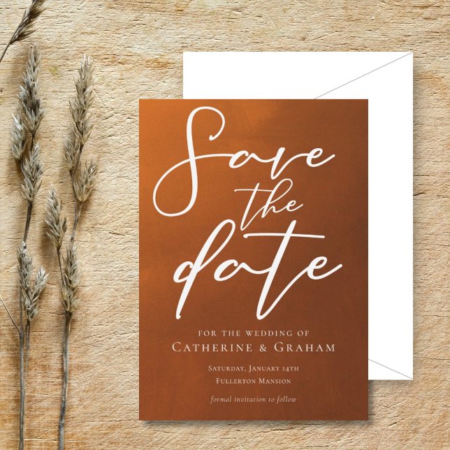 Rustic Burnt Orange Typography Autumn Wedding Save The Date (Creator Uploaded)