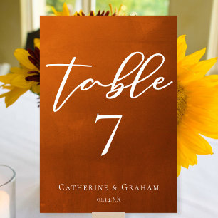 Rustic Burnt Orange Typography Autumn Wedding Table Number