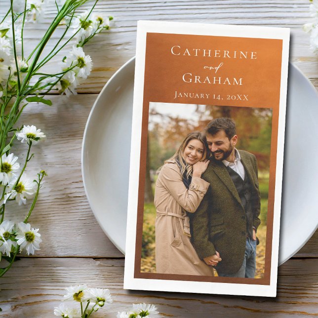 Rustic Burnt Orange Wedding Personalized Photo Napkin (Creator Uploaded)
