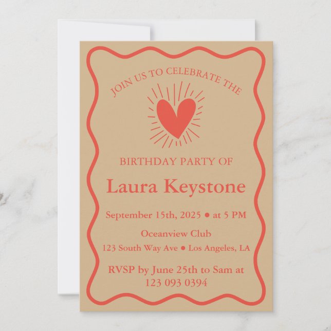 Rustic Burnt Terracotta & Tan Birthday Invitation (Front)