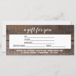 Rustic Business Personalized Gift Certificate
