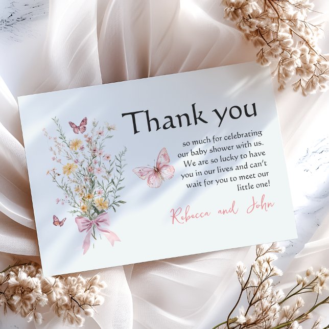 Rustic Butterfly Wildflower Floral Baby Shower Thank You Card (Creator Uploaded)