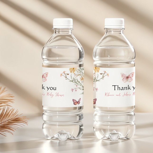 Rustic Butterfly Wildflower Floral Baby Shower Water Bottle Label (Creator Uploaded)