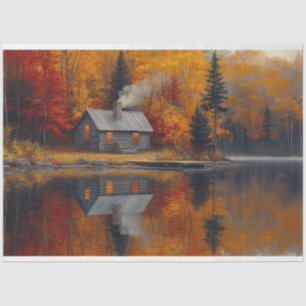 Rustic Cabin Autumn at the Lake Decoupage Tissue Paper
