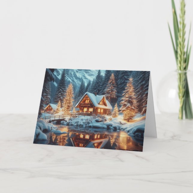 Rustic Cabin Christmas Greeting Cards (Front)