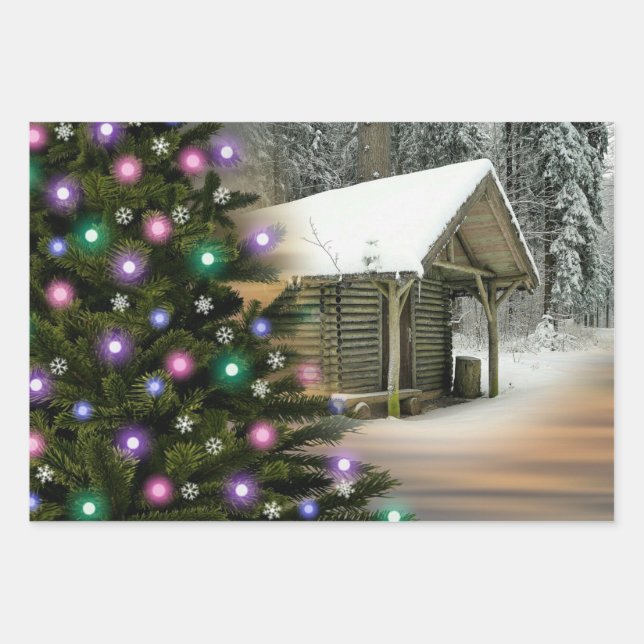 Rustic Cabin Christmas Wrapping Paper Sheet (Front)