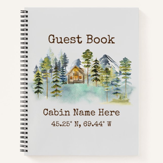Rustic Cabin Custom Coordinates Guest Book (Front)