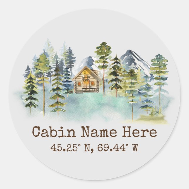 Rustic Cabin Custom Coordinates Pinery Mountain Classic Round Sticker (Front)