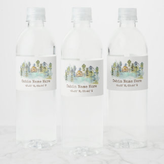Rustic Cabin Custom Coordinates Pinery Mountain Water Bottle Label