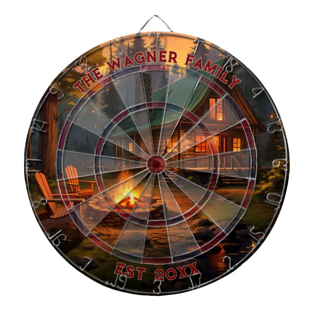 Rustic Cabin Custom Family Name Established Date Dartboard (Front)