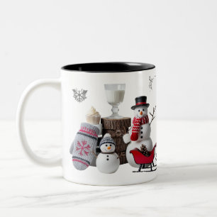 Rustic Cabin Farmhouse Snowman Family Two-Tone Coffee Mug