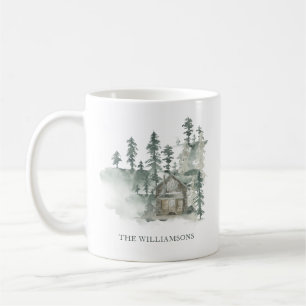 Rustic Cabin Forest Green Personalized Christmas Coffee Mug