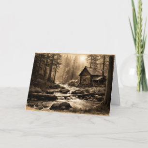 Rustic Cabin in the Woods Sepia Toned Father's Day Card