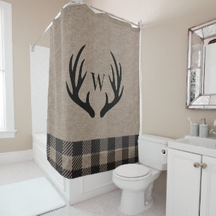 Rustic Cabin Lodge Antlers Monogrammed Linen 