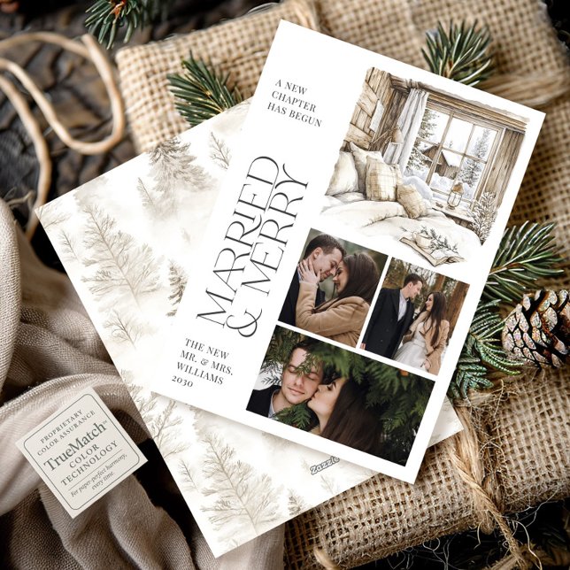 Rustic Cabin Married & Merry Collage Photo Holiday (Creator Uploaded)
