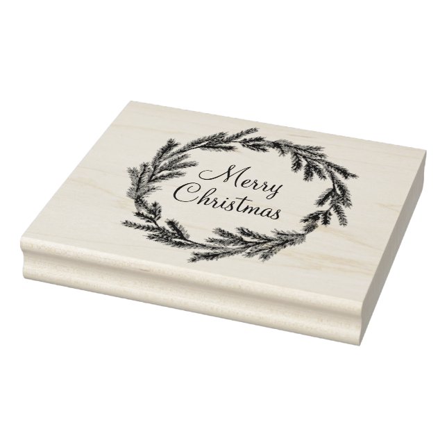 Rustic Cabin Merry Christmas Winter Wreath Gift Rubber Stamp (Stamp)