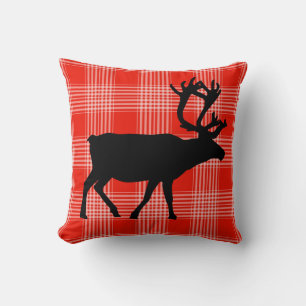RUSTIC CABIN PILLOW, RED CHECK DEER ELK THROW PILLOW