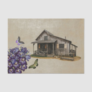 Rustic Cabin Purple Floral Butterflies Decoupage Tissue Paper