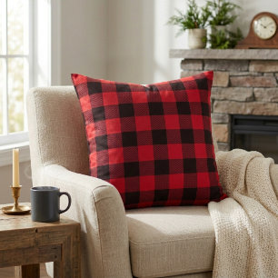 Rustic Cabin Red and Black Buffalo Plaid Throw Pillow