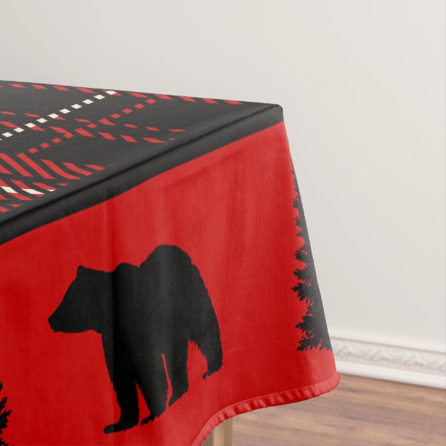 Rustic Cabin Red Plaid Black Bear Tablecloth (In Situ)