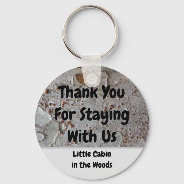Rustic Cabin Rental Tree Bark Photo Guest Key Keychain (Front)