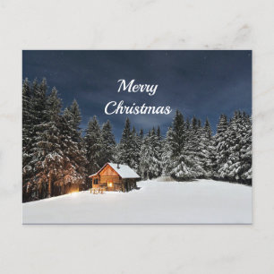 Rustic Cabin Snow Winter Christmas Postcard