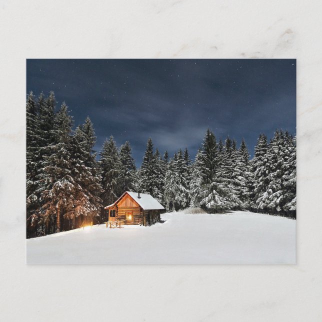 Rustic Cabin Snow Winter Postcard (Front)