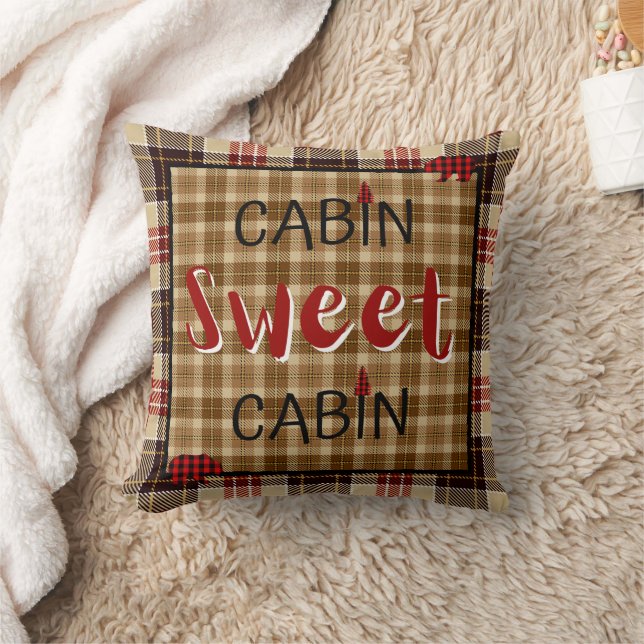 Rustic Cabin Sweet Cabin Scotch Plaid Throw Pillow (Blanket)