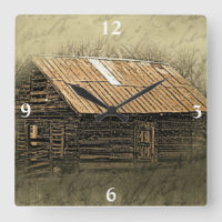 Rustic Cabin Vintage Weathered Postcard Square Wal