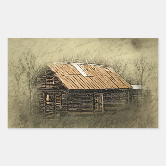 Rustic Cabin Vintage Weathered Postcard Sticker (Front)