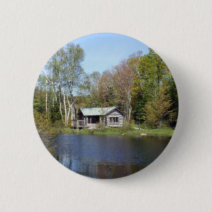 Rustic Cabin Water Scene 2 Inch Round Button