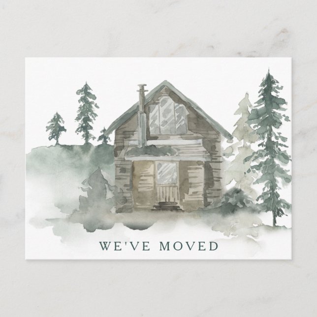 Rustic Cabin Watercolor Moved New Home Address Postcard (Front)