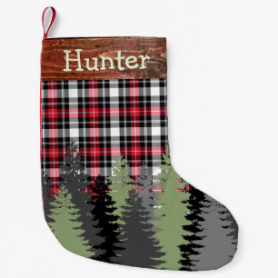 Rustic Cabin Woods Forest Plaid Custom Name Small Christmas Stocking