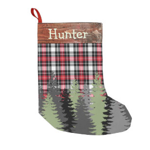 Rustic Cabin Woods Forest Plaid Custom Name Small Christmas Stocking