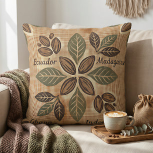 Rustic Cacao Origins Botanical Decor Throw Pillow