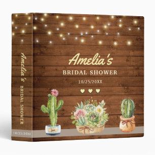 Rustic Cacti Succulent Bridal Shower Album Planner Binder