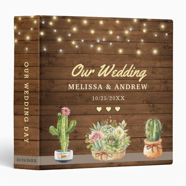 Rustic Cacti Succulent Our Wedding Planner Album Binder (Front/Spine)