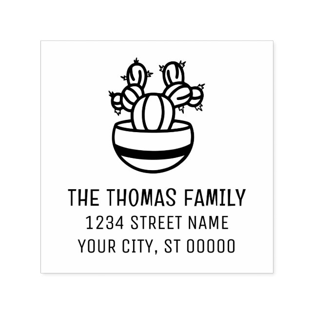 Rustic Cactus Plant in Pot #3 Name Address Self-inking Stamp (Design)