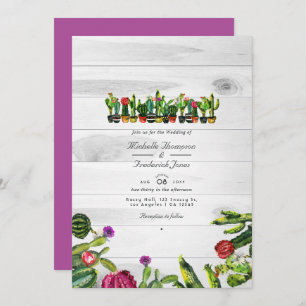 Rustic Cactus Succulents QR Code RSVP Wedding Invitation