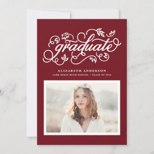 Rustic Calligraphy Burgundy Photo Graduation Invitation