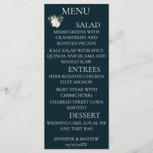 Rustic Calligraphy Elegant Wedding Menu Cards Navy