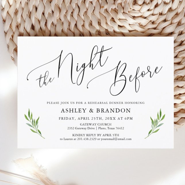 Rustic Calligraphy Greenery Rehearsal Dinner Invitation (Creator Uploaded)