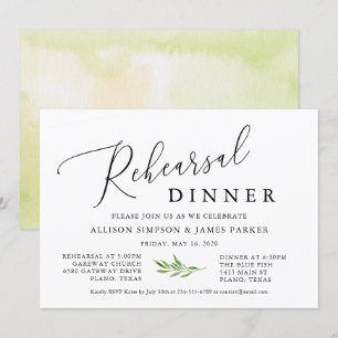 Rustic Calligraphy Greenery Rehearsal Dinner Invitation