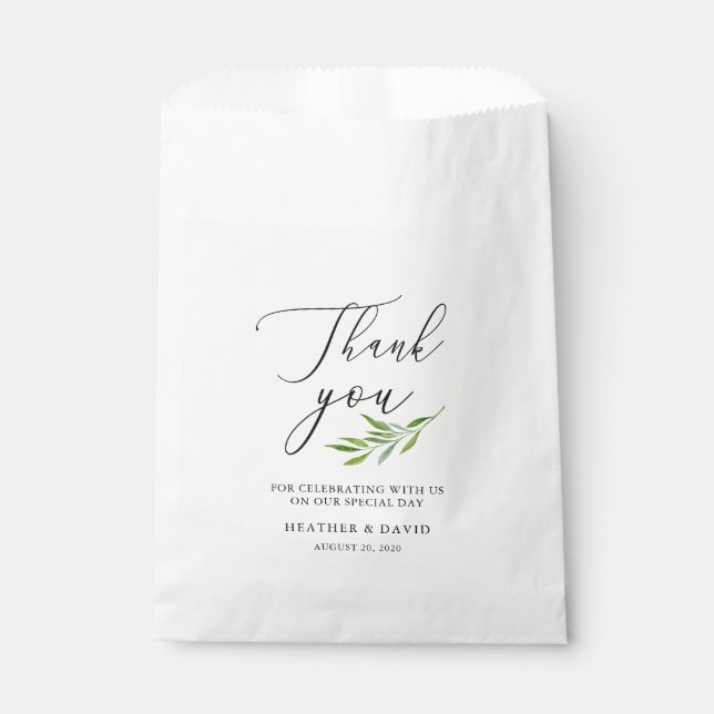 Rustic Calligraphy Greenery Wedding Favour Bag (Front)