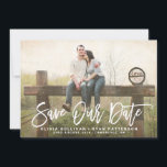 Rustic Calligraphy | Save Our Date Announcement<br><div class="desc">Hand-lettered save the date announcement featuring rustic brush calligraphy and gold dots pattern. Similar items and other colours are available. Personalize this modern save the date by adding your details. Other colours are available.</div>