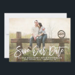 Rustic Calligraphy | Save Our Date Announcement<br><div class="desc">Hand-lettered save the date announcement featuring rustic brush calligraphy and gold dots pattern. Similar items and other colours are available. Personalize this modern save the date by adding your details. Other colours are available.</div>