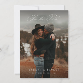 Rustic Calligraphy Script QR Code Wedding Photo Save The Date