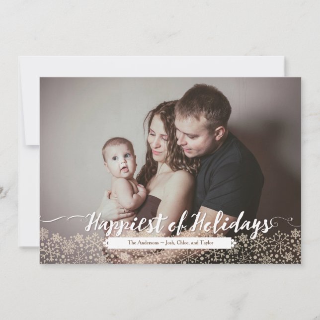 Rustic Calligraphy & Snowflake Lace Holiday Photo (Front)
